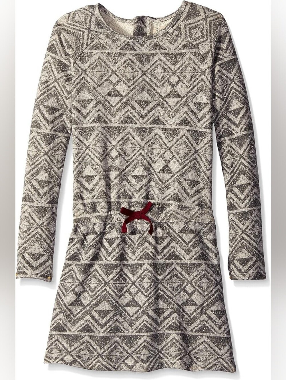 LUCKY BRAND Girls' Grey Patterned Long-Sleeve Knit Dress with Bow